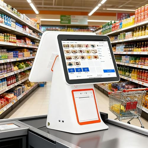 WEIMILOR Caisse enregistreuse Tout-en-Un avec Double écran Tactile, imprimante Thermique 58 mm intégrée, Caisse enregistreuse Intelligente Tout-en-Un, Prise en Charge de Plus de 30 Langues