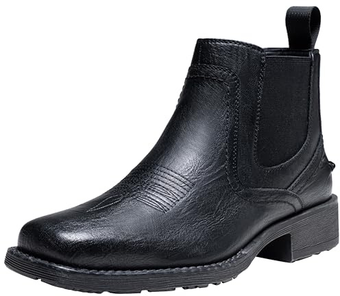 Jousen Cowboy Boots For Men Square Toe Chelsea Boots Men Classic Slip On Western Boots Ankle Casual Dress Boots(AMY8430 black 10)
