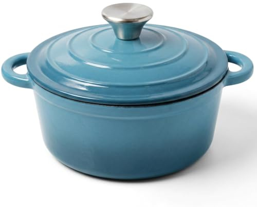 Pentola in ghisa, 2 l/Ø 20 cm, con coperchio, per forno olandese, adatta a induzione, utilizzabile in forno fino a 260 °C, lavabile in lavastoviglie, ideale per stufate/arrosto (blu)
