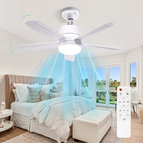 BomKra Ceiling Fan Light 40W E27 Ceiling Fans with Lights and Remote Control 52cm Dimmable 3000-6500K 3 Color 3 Speed Timing Fan Lights Ceiling for Bedroom Kitchen Bathroom Living Room