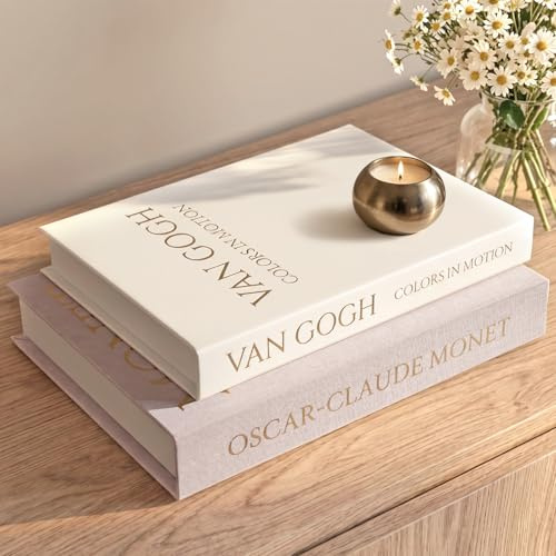 Weldomcor Lot de 2 boîtes de rangement empilables pour livres décoratifs - Faux livres en lin pour la maison, les tables de chevet, les étagères, le bureau, la table basse (rose poudré, blanc ivoire)