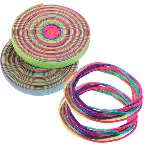 Homoyoyo Cuerda Elástica para Saltar Fitness 4 Piezas, Banda de Goma Ancha Colores Arcoíris 6 M Plana 2 Cuerdas 1,6 M para Deportes al Aire Libre y Ejercicio Adulto