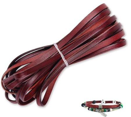 SZMK Cordino Cuoio Piatto 5 MM X 5 M,Striscia Pelle per Cintura,Lacci in Pelle per Braccialetti,Fettuccia di Cuoio per Borse,Cordoncino per Collane per Correa, Artigianato, DIY - Colore Vintage