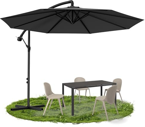 Suusolny Großdimension Ampelschirm Ø350 cm mit Kurbel, robuster Freizeitschirm mit zuverlässigem UV50+ Schutz, wasserabweisend Outdoor Sonnenschutz für Garten und Außenterrasse Anthrazit