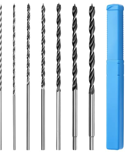 Extra Long Wood Drill Bit Set 7pcs 12 Brad Point Carpenters Quality Drill Splinter Free Round Holes 1/8-1/2 Center Position Woodworking Drills Bit for Hardwood, Plywood and Plastic