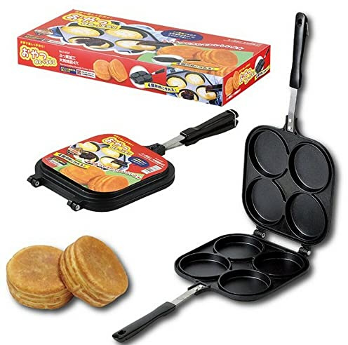 JapanBargain 4742, Japanese Obanyaki Pan Stuffed Pancake Toaster Large 3 inch Pancake Maker Nonstick Aluminum Pan, Four Molds