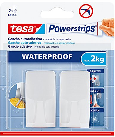 Tesa 59701-00002-00 - Gancio di plastica di forma rettangolare, impermeabile, colore, due ganci 4 strisce salviette