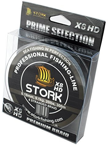 Stork HDx8, 8-Fach geflochtene Premium Angelschnur 300m (Hellgrau, 65 lbs / 29.5 kg / 0.37 mm)