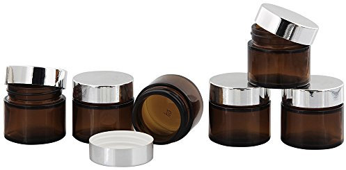 Braunglastiegel m. Kunststoff-Deckel, 30 ml Leerer Tiegel, Kosmetex Glasdose, 6× silber