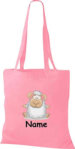 Shirtinstyle Stoffbeutel Tasche, Tiermotiv Schaf mit Wunschnamen, Natur Zoo Tiere Animal, Geschenk, Baumwolltasche, Logo, Spruch, Verwandschaft, Motiv, Farbe Rot