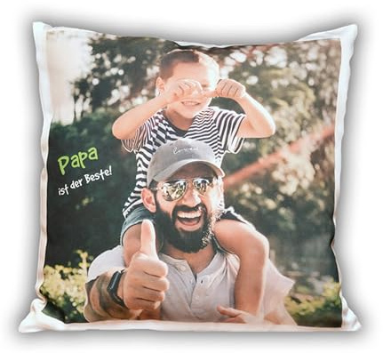 LOOXIS Coussin Photo personnalisé, à Personnaliser, à Imprimer, Texte et Image au Choix - Idée Cadeau pour Femmes et Hommes - Remplissage Inclus, 40 x 40 cm, Finition structurée