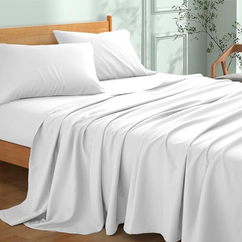 My Home Store Premium Soft Single Flat Sheet 100% Egyptian Cotton 300TC Hotel Quality Easy Care Flat Bed Sheets Fade Resistant Bedding (White, (180 x 255cm))