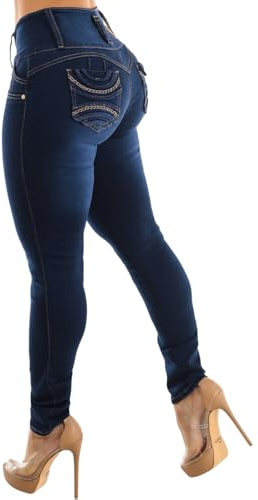 Moda Xpress Womens Juniors Sizes Butt Lifting Dark Wash Mid Rise Skinny Jeans 11074M