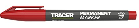 Tracer Fine-Point Permanent Construction Marker 1-2mm, Red | Quick-Dry Site Marker for Metal, Plastic, Glass & Timber – Fine Bullet Tip, Smudge-Proof, Permanent Trade Ink