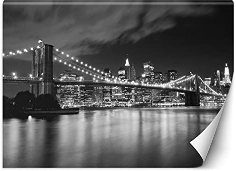 Feeby Papier Peint Intisse Manhattan New York City 300x210 cm noir et blanc Moderne Panoramique XXL Photo Mural Muraux Chambre Bureau Salle Le Pont De Brooklyn De Nuit