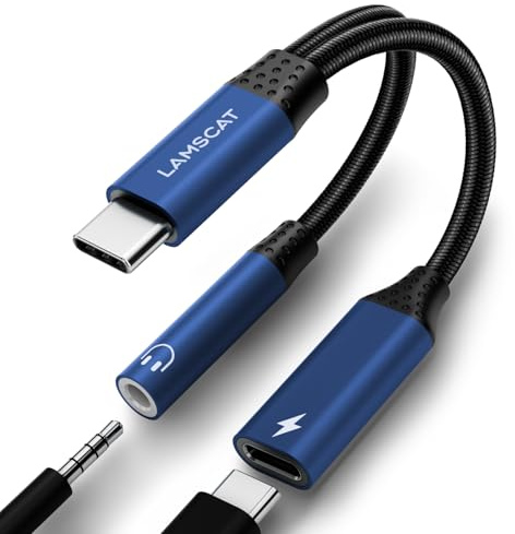 LAMSCAT USB C auf Klinke Adapter und Laden, 2in1 Typ C auf 3.5mm Adapter Kopfhörer Android Handy PD60W Schnellladung für Samsung S22/S21/, Pixel 7/7pro/6, pad Mini 6 und mehr (blau)