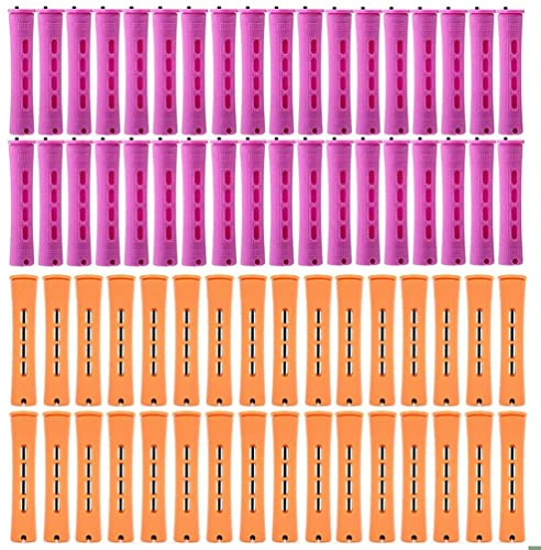 Perm Rods Set Cold Wave Rods Perm Rods for Natural Hair Hair Roller Curler Jumbo Perm Rods for Long Hair Curly Rods Tools for DIY (Purple&Orange 40 Pcs)