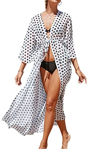 Tyidalin Cardigan Plage Femme Paréo Maxi Longue Eté Cache-Maillot de Bain Front Ouvert Élégant Tunique Bohème (Couleur 17, Taille Unique)