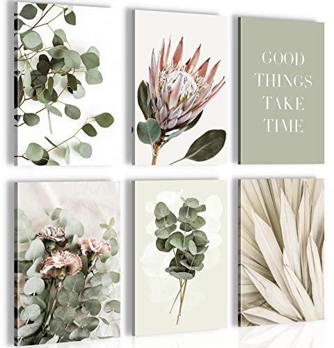 Novart Wandbilder Set Grüne Blätter - KOMPLETT AUFHÄNGFERTIG - Made in Germany - Moderne Bilder Wohnzimmer Schlafzimmer - N023064a