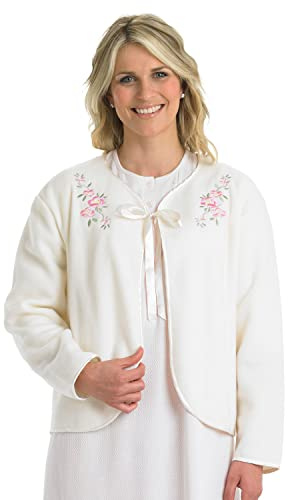 Slenderella Veste de lit en polaire brodée avec ruban à nouer 61 cm, vanille, XL