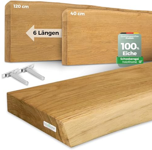 holz4home® Wandregal mit Baumkante 120 cm Länge, Natur Geölt I Schweberegal Massivholz mit unsichtbarer Befestigung moderner Stil I Wandboard Echtholz