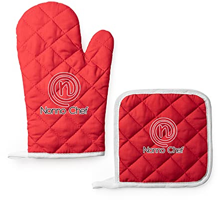Set da Cucina Guanto e Presina Personalizzati Colorati Idea Regalo Festa del Papà Dei Nonni Personalizzato Speciale Compleanno Natale per Papà Nonno Cuoco Chef Famiglia Amore Nonnochef Master