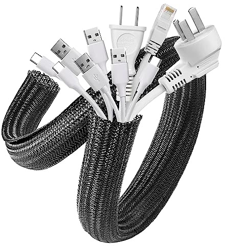 AGPTEK Kabelslang, självstängande kabelkanal, flexibelt vävt kabelhölje, kabelhantering för skrivbord, TV, dator, PC, kabelskydd för hund och katt, 10 mm, 6,1 m