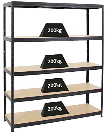 PROREGAL Schwerlastregal Giant Elephant Schwarz 180x150x45cm Fachlast 200kg Kellerregal, Steckregal, Garagenregal, Lagerregal