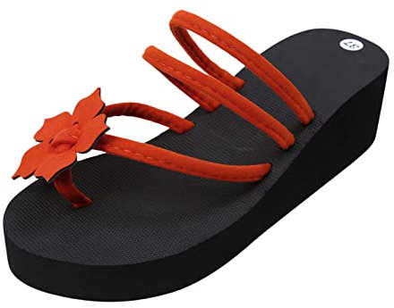 MJGkhiy Chaussons Tongs pour femme, élégants, Rome, confortable, antidérapant, douche, assiettes antidérapantes, douche, plats, bohème, compenses, tongs, chaussons en plastique pour femme, orange., 39