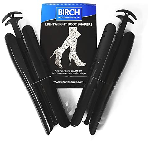 BIRCH Automatic Boot Shaper Tree, 16 inch, 41 cm, Plastic Springs Boot Trees, Black, 1 Pair (2 pieces), Prevent Creasing like Boot Trees