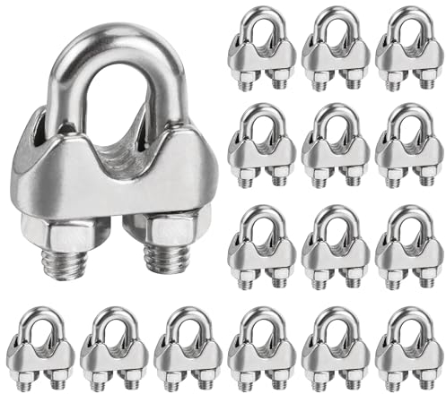 Morsetti per Cavo Acciaio, 16 pcs Clip morsetti per Fune Metallica a Forma di U M6 Morsetti Serracavo in Acciaio Inox per il Fissaggio di Cavi per Cavo Tenda da Sole Stendibiancheria