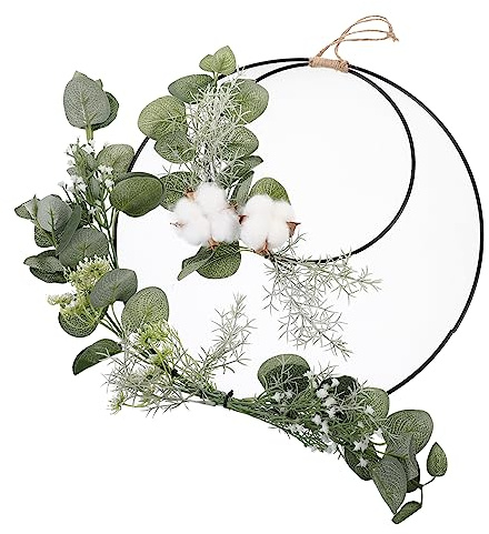 VILLCASE Frühlingskranz-Ornament Kranzring Aus Metall Eukalyptus- Und Baumwollkranz Deko Blumenkranz Sommer Ring Türkranz Gämnseblümchen Kranz Hängender Kranz Türwand Polyester Haustür