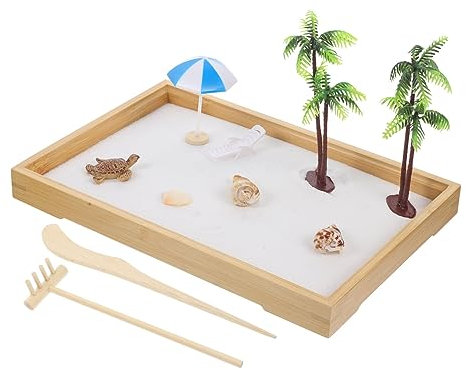 Veemoon Miniatur Strandszene Sandkasten Dekorationsset Aus Robustem Material Strand Zen Garten Für Schreibtisch Und Wohnzimmer Entspannung Und Konzentration