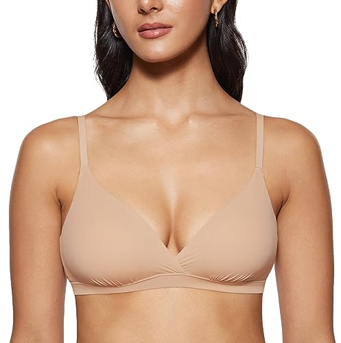 INLYRIC Women's Inbarely Triangle Bralette Comfort Unlined V Neck Non Wired Smooth Soft Bra Top Stretch Warm Beige M