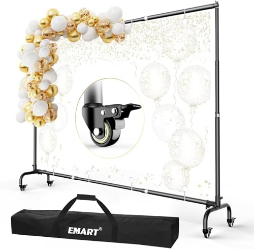 EMART Bakgrundsstativ med hjul, 3 x 2,3 m (BxH) flyttbar banderollhållare, foto-ryggdroppe, justerbart stativ för fester, dekoration, fotografering robust bakgrundsram för fotografering | Flyttbar bas, förtjockad stång, banderoll bakgrundshållare för bröllop, festdekoration, videoinspelning, studiofotografering