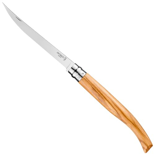 Opinel - N°15 Couteau de Découpe Effilé - Lame Précise Finition Poliglace 15 cm Acier Inox, Manche Olivier, Bague de Sécurité Virobloc - Fabrication Française