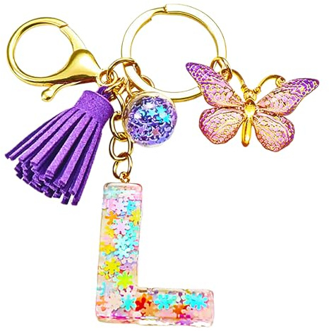 Healife Schlüsselanhänger Personalisiert - Schlüsselanhänger Buchstabe L with Butterfly and Stars - Personalisierte Geschenke mädchen - Anhänger Schulranzen - Buchstabenand Anhänger schlüssel