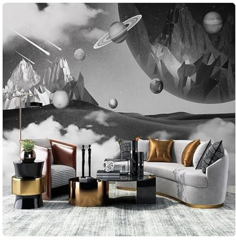 vsdhlsidgl 3D-Foto-Planeten-Sterne-Galaxie-Schwarz-Weiß-Tapete für Schlafzimmer-Wohnzimmer-Fernsehhintergrund Kreative Wanddekoration Wandbild * 150 cm x 105 cm (59,1 x 41,3 Zoll)