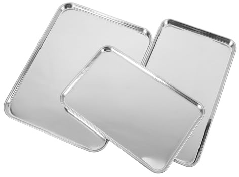 CLISPEED 3st Edelstahlplatte Dessert-tablett Brutzelndes Tablett Serviertablett Aus Edelstahl Meeresfrüchteplatte Rechteckiges Backblech Antihaft-backformen Rostfreier Stahl Silver