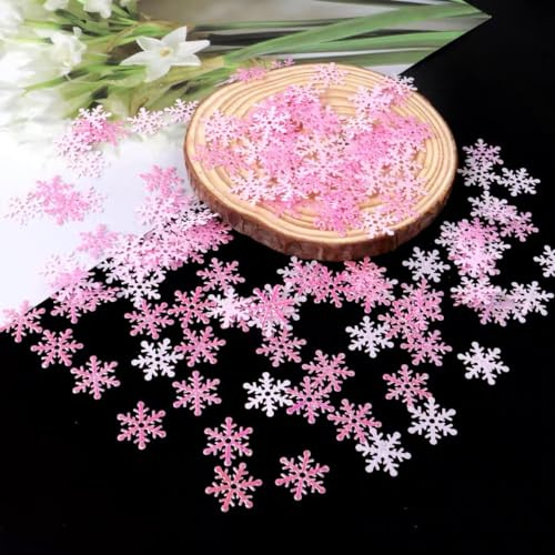 WANYI 600 Stück Weihnachtsdeko Schneeflocken Deko Glitzer Konfetti Streudeko Tischdeko Kleine Schneeflocke für Hochzeit Geburtstags Weihnachten Deko(Rosa*600 Stück-2cm)