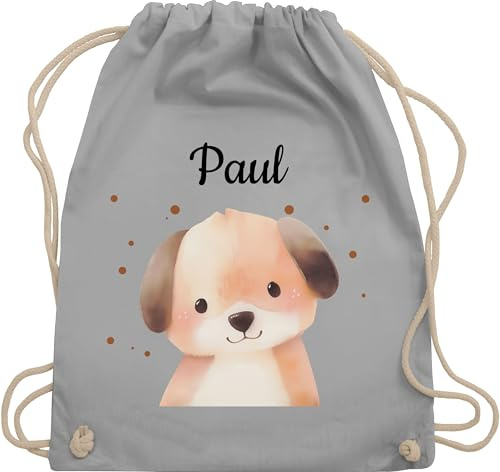 Turnbeutel Rucksack - Hunde - Süßer Hund personalisiert I Geschenk Hundeliebhaber I Geschenk für Kinder mit Name I Fellnase I Dog I Kindermotiv Hund I Hundehalter - Unisize - Hellgrau