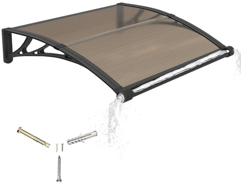 Auvent pour Porte d'entrée 100x100cm,Toit Marquise avec Gouttière en Polycarbonate Protection Contre Pluie,UV et la Neige Support Robuste en ABS Durable