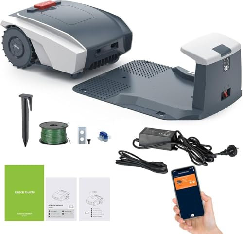Tosaerba robotizzato automatico - Taglia fino a 1500 mq, con pendenza del 30%, taglio ultra silenzioso, prato curato, con sensore pioggia, controllo applicazione Bluetooth