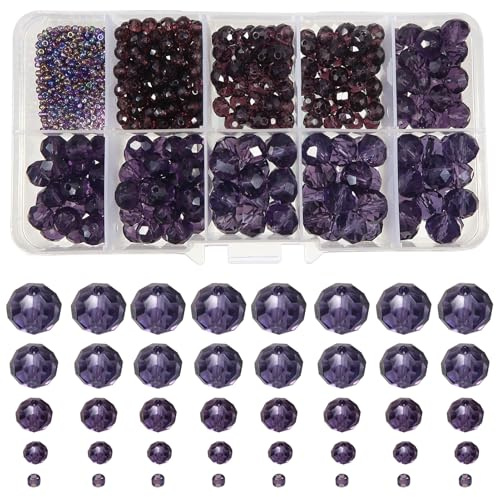 TOAOB 1000pz Perline di Vetro Cristallo Sfaccettato 2mm a 10mm Viola Scuro | Trasparente Perle Cristallo Ceco, Rondella, per Braccialetti Bigiotteria Collane Gioielli Fai Da Te