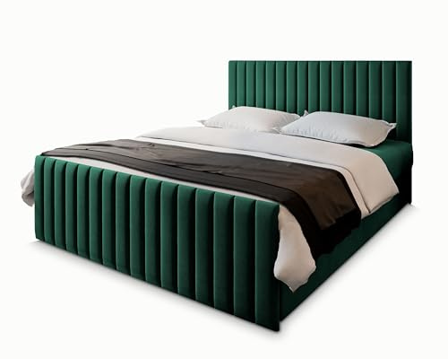 Masseno Boxspringbett Arion 180x200 cm Komplett-Set mit Matratze und Topper, Polsterbett mit Zwei Bettkästen -Grün, Kronos 19