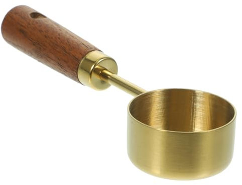CONGARTENO Cucharas Medidoras De Café De 15 Ml Mango De Madera y Acero Inoxidable, Cuchara Para Hornear Multiusos, Apta Para Cocina, Camping y Viaje, Juego De 1 Unidad Dorada
