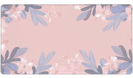 Gaming Mauspad XXL 800x400x3mm Mousepad Verlängertes Groß Mauspad Schreibtischauflage,Genähte Kanten rutschfeste Gummibasis,Verbessert Präzision Geschwindigkeit Home Office Rosa Blaue Blätter L-5087