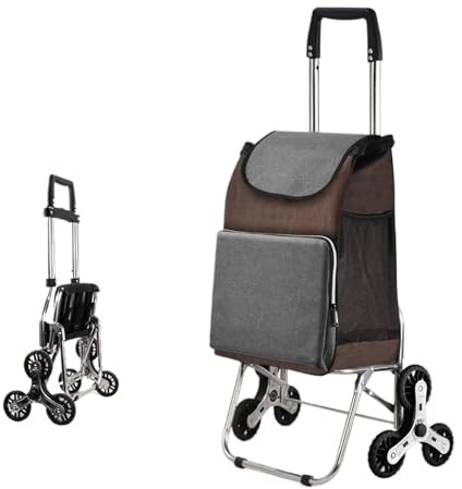 WRYSQBHJYB Adjustable Height Grocery Cart, Stair Climbing Shopping Cart, Portable Folding Cart for Laundry, Groceries, Luggage(Brown)
