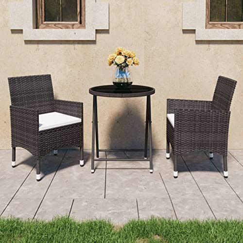 Juroupi 3-TLG. Bistro-Set Balkonset Bistrotisch Outdoor BalkonmöBel Bistro Set Outdoor Poly Rattan und Hartglas Braun