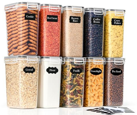 GoMaihe - Juego de 10 tarros de 2 litros: tarros herméticos con tapa para almacenar alimentos | cajas de cocina para pasta y azúcar | Sin BPA | Apto para lavavajillas | Incluye etiquetas y marcadores